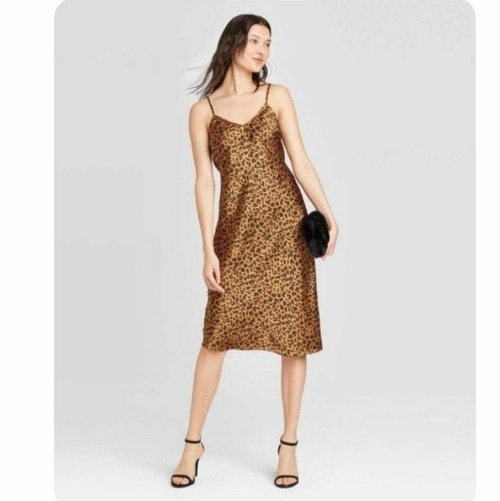 A New Day Leopard Print Satin Midi Dress